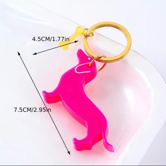 Pink Vibrant Plastic Dachshund Key Chain Gift - Picture 2 of 3